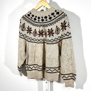 Le Moda Nordic Fair Isle Wool Sweater L – Beige Fleck Knit Yoke Pullover